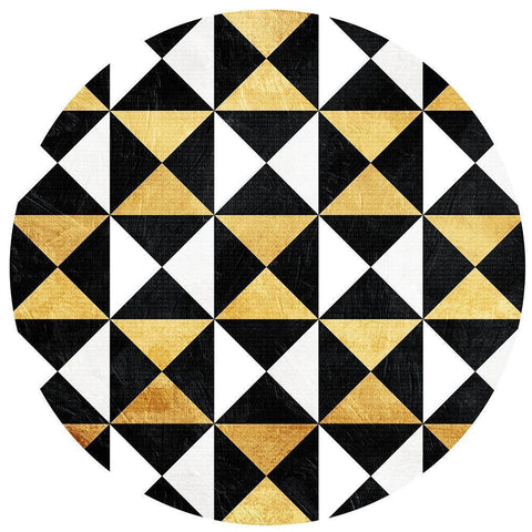 Gold Black Triangles Circle Black Ornate Wood Framed Art Print with Double Matting by Grey, Jace