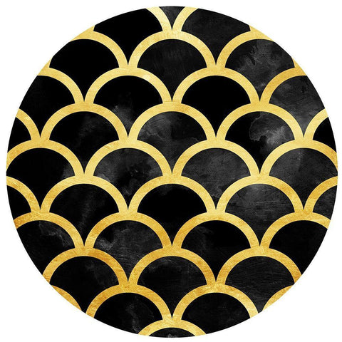 Gold Black Waves Circle White Modern Wood Framed Art Print with Double Matting by Grey, Jace
