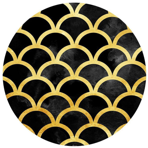 Gold Black Waves Circle Black Modern Wood Framed Art Print by Grey, Jace