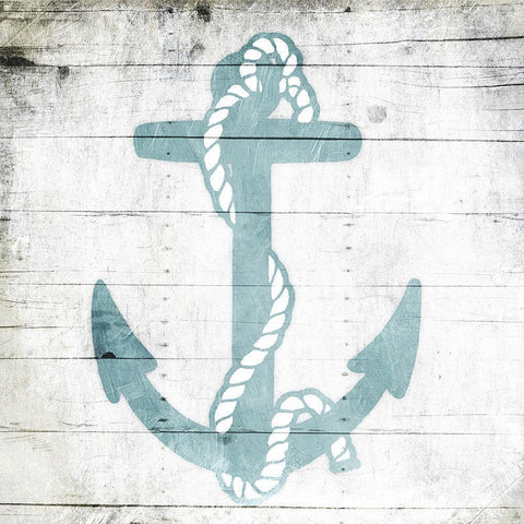 Teal Anchor Toned Down White Modern Wood Framed Art Print by Grey, Jace