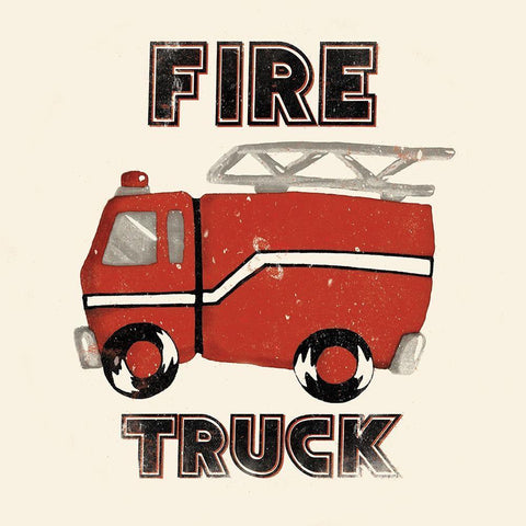 Fire Truck Black Ornate Wood Framed Art Print with Double Matting by Grey, Jace