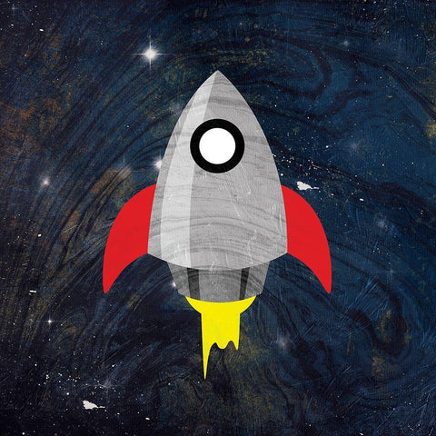 Galaxy Rockets Blue White Modern Wood Framed Art Print with Double Matting by Grey, Jace