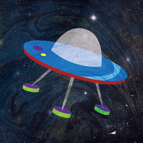 Galaxy Spaceship Blue White Modern Wood Framed Art Print with Double Matting by Grey, Jace