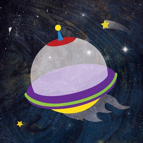 Galaxy Rockets Blue Stars White Modern Wood Framed Art Print by Grey, Jace