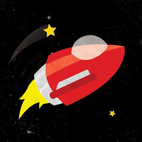 Galaxy Rockets In Space White Modern Wood Framed Art Print by Grey, Jace