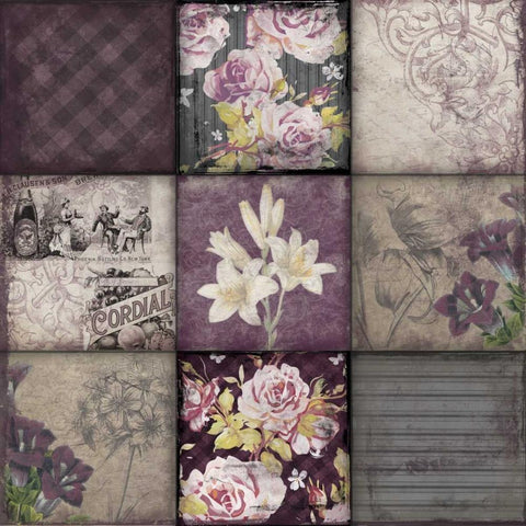 Floral 9patch Black Ornate Wood Framed Art Print with Double Matting by Grey, Jace