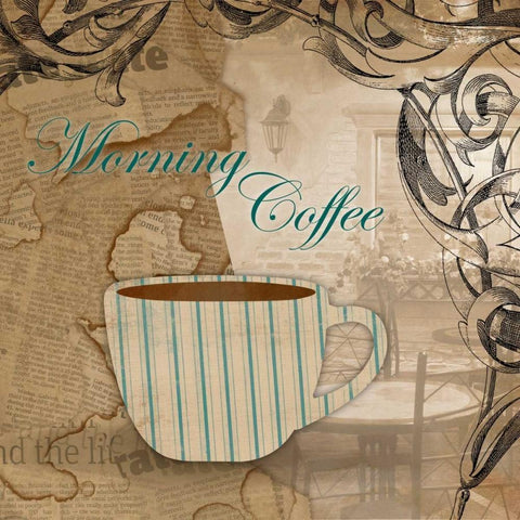 Morning coffee Black Ornate Wood Framed Art Print with Double Matting by Grey, Jace