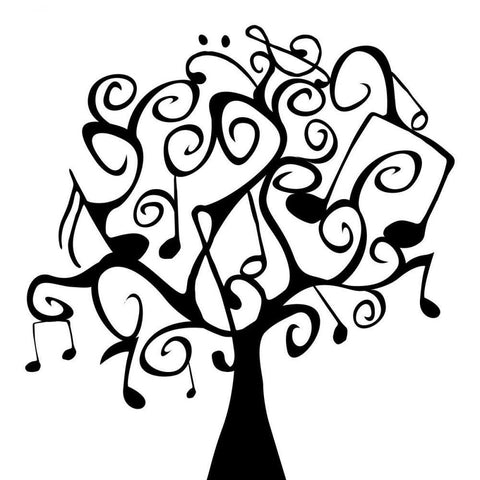 Musical Tree White Modern Wood Framed Art Print with Double Matting by Grey, Jace