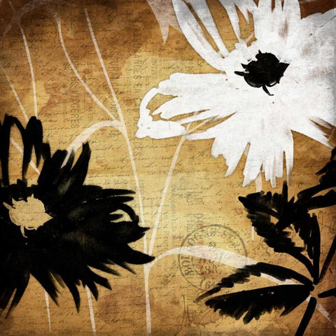 Gold Florals White Modern Wood Framed Art Print with Double Matting by Grey, Jace