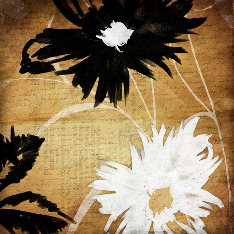 Gold Florals 2 Reverse Black Modern Wood Framed Art Print by Grey, Jace