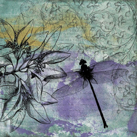 Dragonfly Florals 2 Gold Ornate Wood Framed Art Print with Double Matting by Grey, Jace