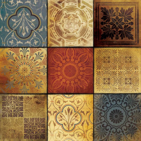 9 Patch Pattern Black Ornate Wood Framed Art Print with Double Matting by Grey, Jace