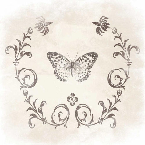 Stencil Butterfly Black Modern Wood Framed Art Print with Double Matting by Grey, Jace