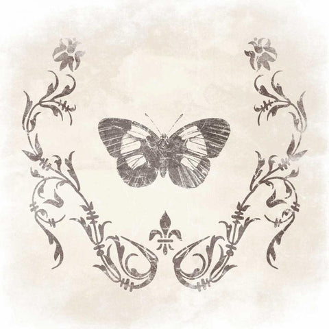 Stencil Butterfly 1 Gold Ornate Wood Framed Art Print with Double Matting by Grey, Jace