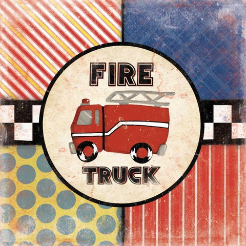 Fire Truck White Modern Wood Framed Art Print with Double Matting by Grey, Jace