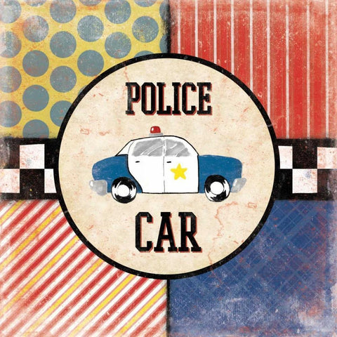 Patterned Police car White Modern Wood Framed Art Print by Grey, Jace