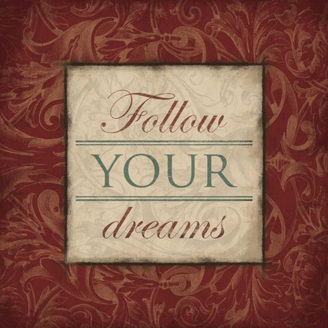 Follow Your Dreams Red White Modern Wood Framed Art Print by Grey, Jace