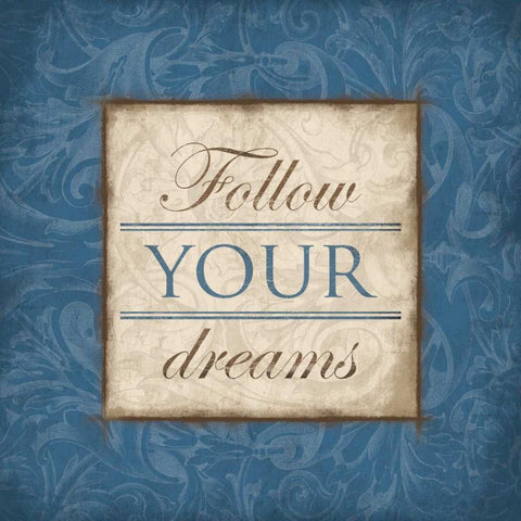 Follow Your Dreams Blue Black Modern Wood Framed Art Print with Double Matting by Grey, Jace