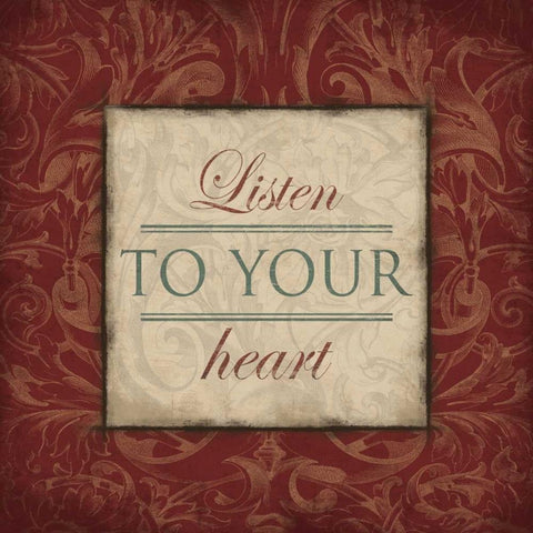 Listen to Your Heart Red Black Ornate Wood Framed Art Print with Double Matting by Grey, Jace