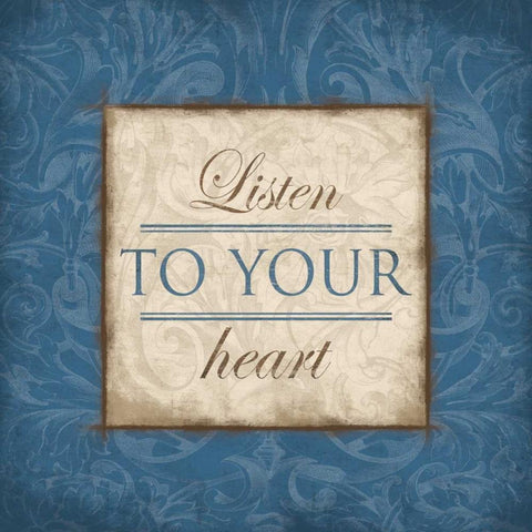 Listen to Your Heart Blue Black Modern Wood Framed Art Print with Double Matting by Grey, Jace