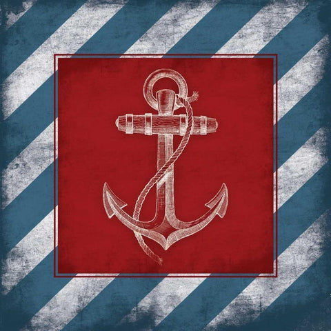 Striped Anchor White Modern Wood Framed Art Print by Grey, Jace