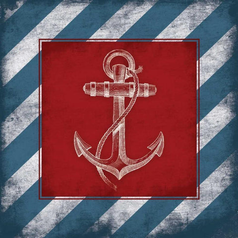 Striped Anchor Black Ornate Wood Framed Art Print with Double Matting by Grey, Jace