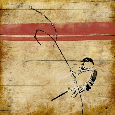 Wood Birds Stripe Black Modern Wood Framed Art Print with Double Matting by Grey, Jace