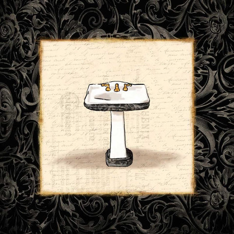 Cream Sink Bordered Black Ornate Wood Framed Art Print with Double Matting by Grey, Jace