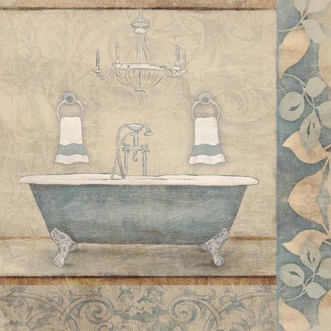 Bath floral pattern blue 1 White Modern Wood Framed Art Print by Grey, Jace