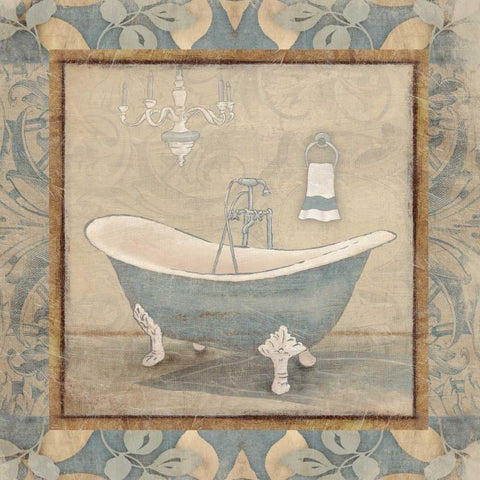 bath floral pattern blue mate border White Modern Wood Framed Art Print by Grey, Jace