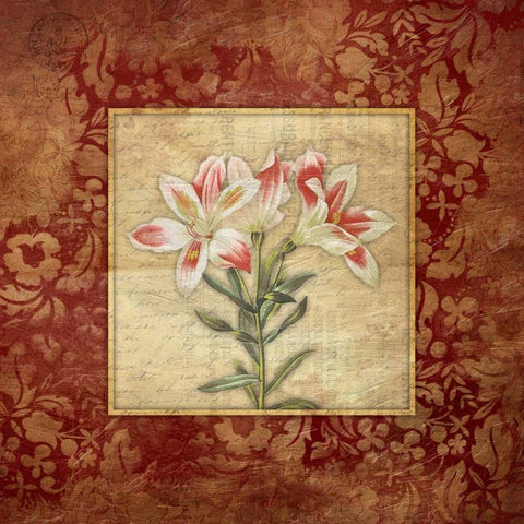 Red Border Floral A2 Gold Ornate Wood Framed Art Print with Double Matting by Grey, Jace