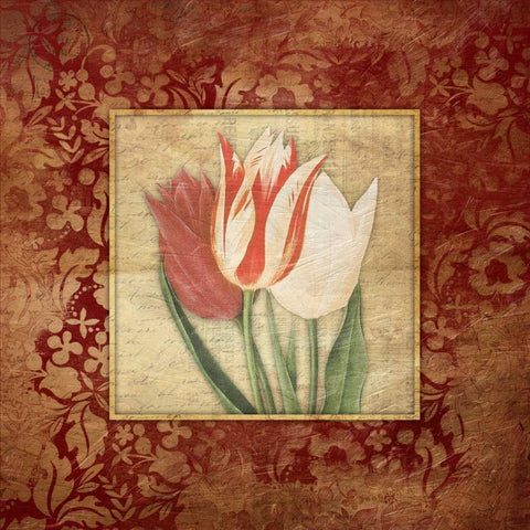 Red Border Floral B2 Black Modern Wood Framed Art Print by Grey, Jace