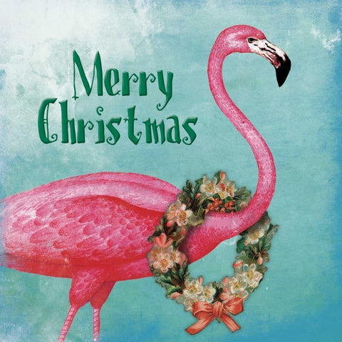 Christmas Flamingo Text White Modern Wood Framed Art Print by Grey, Jace