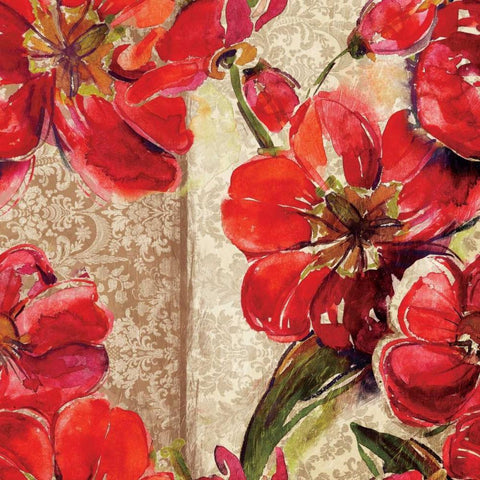 Red Floral 1 White Modern Wood Framed Art Print with Double Matting by Grey, Jace