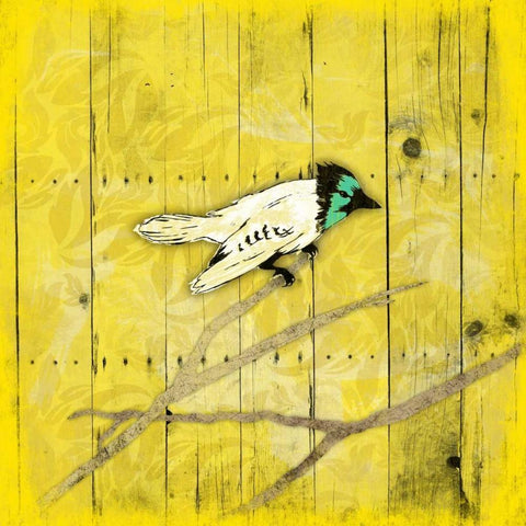 Yellow Hue Bird White Modern Wood Framed Art Print with Double Matting by Grey, Jace