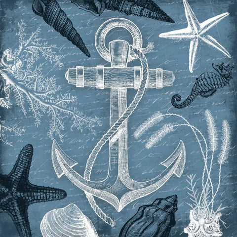 Anchor Nautical Black Ornate Wood Framed Art Print with Double Matting by Grey, Jace