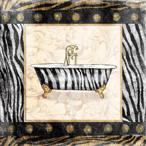 Black gold zebra bath mate White Modern Wood Framed Art Print by Grey, Jace