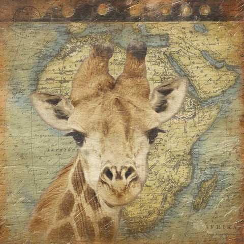 Giraffe Travel Gold Ornate Wood Framed Art Print with Double Matting by Grey, Jace