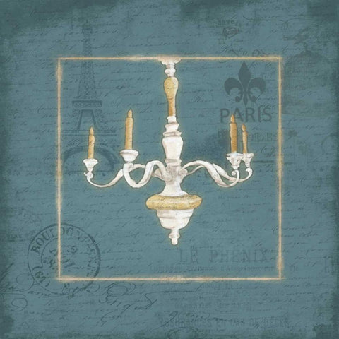 Blue chandelier Black Ornate Wood Framed Art Print with Double Matting by Grey, Jace