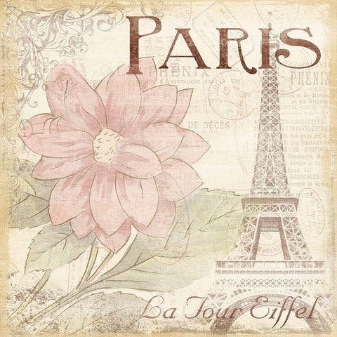 Paris Eiffel Gold Ornate Wood Framed Art Print with Double Matting by Grey, Jace