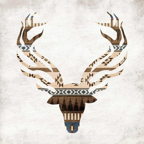 Aztec Deer Mate White Modern Wood Framed Art Print with Double Matting by Grey, Jace