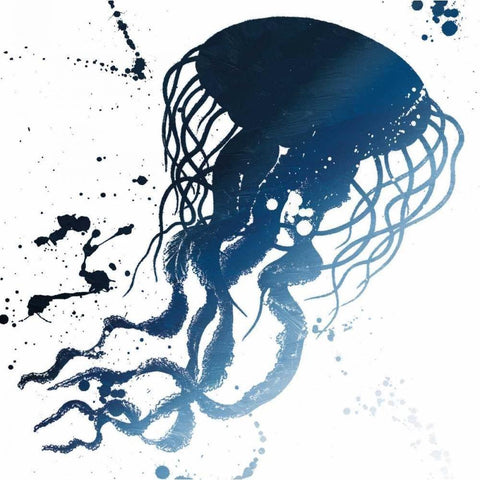 Jellyfish Splatter Indigo Black Modern Wood Framed Art Print with Double Matting by Grey, Jace