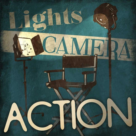 Lights Camera Action Black Ornate Wood Framed Art Print with Double Matting by Grey, Jace