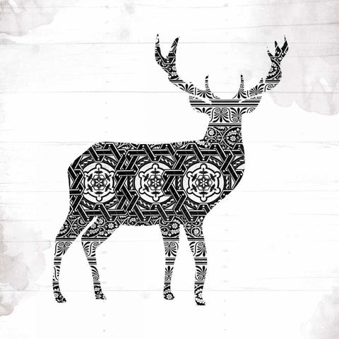 Deer Patterns White Modern Wood Framed Art Print with Double Matting by Grey, Jace