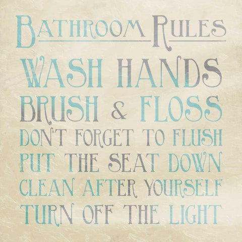 Bathroom Rules Teal Black Modern Wood Framed Art Print with Double Matting by Grey, Jace