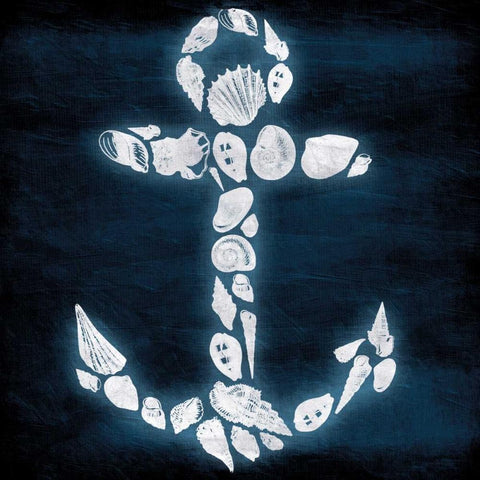 Shell Anchor Deep Blue Black Ornate Wood Framed Art Print with Double Matting by Grey, Jace