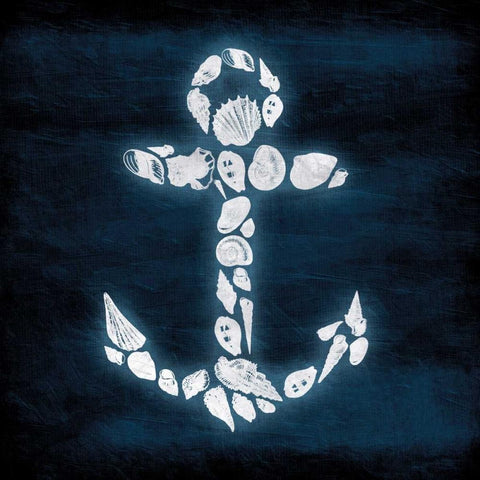 Shell Anchor Deeper Blue Black Modern Wood Framed Art Print with Double Matting by Grey, Jace