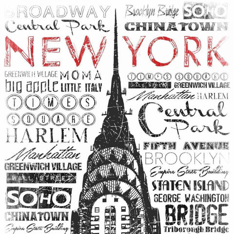 New York Words Black Ornate Wood Framed Art Print with Double Matting by Grey, Jace