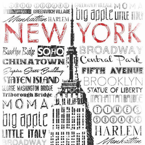 New York Words Mate Black Ornate Wood Framed Art Print with Double Matting by Grey, Jace