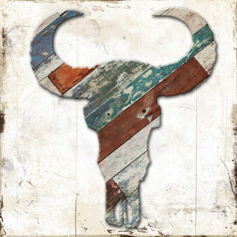 Wooden Bull Head White Modern Wood Framed Art Print by Grey, Jace